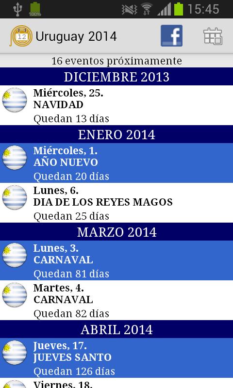 Calendario Feriados Uruguay